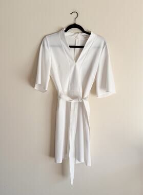 Miss Selfridge White Short Sleeve Velted V Neck Mini Dress Size 8 Bridal Wedding